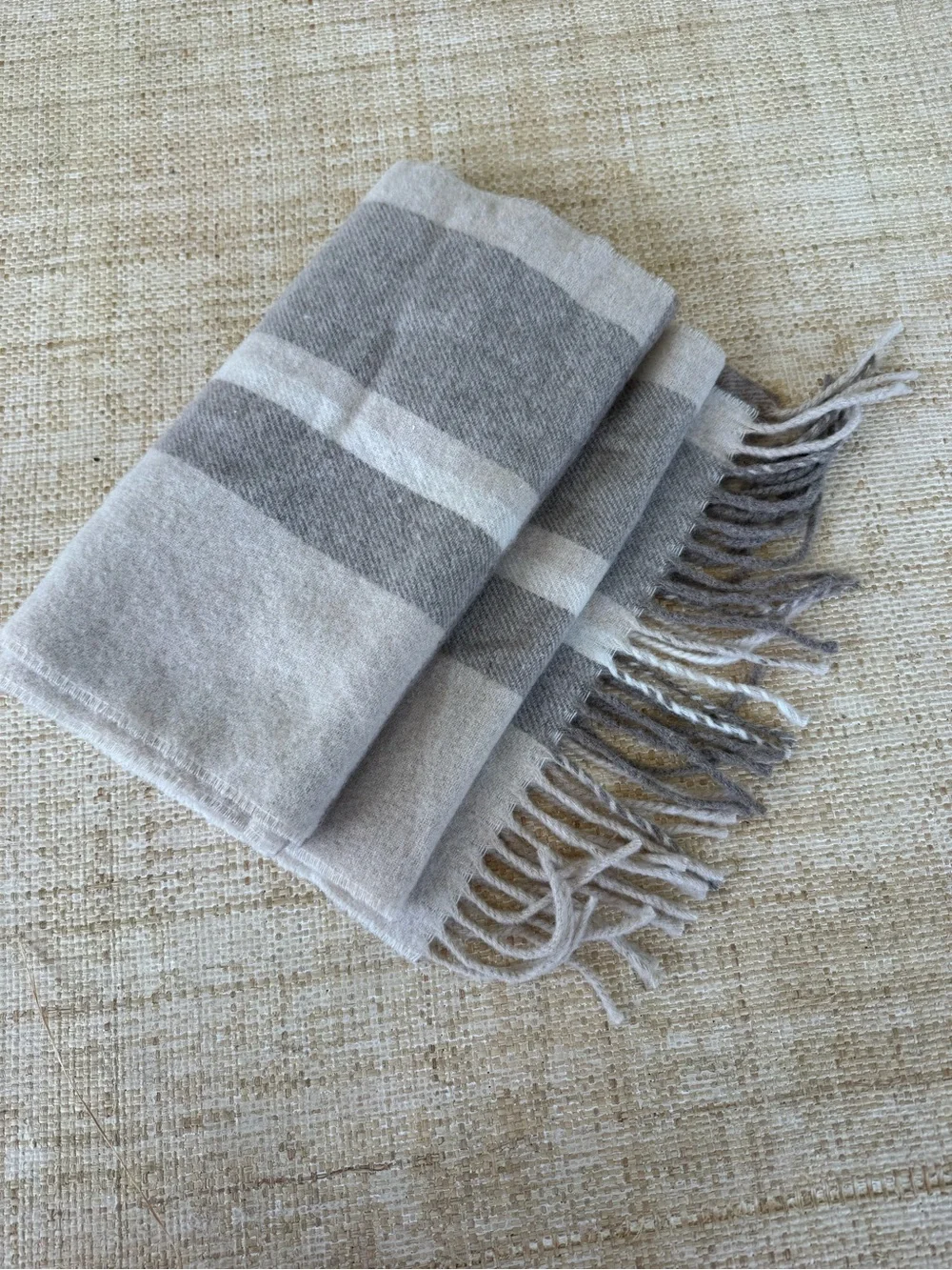 Italian Wool Treasures Plaid Neck Scarf Winter Tan Cream Preppy Classic